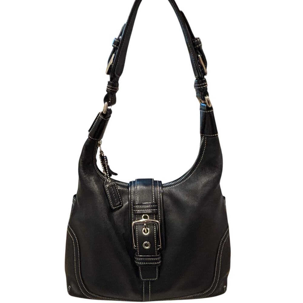 Vintage 2005 Coach Soho Hampton Bag Flaplock Buckle Zip Black Leather 7463